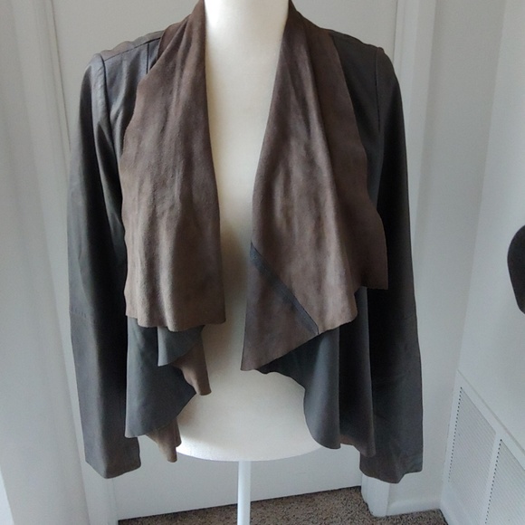❤️SOLD❤️Aqua Brown Leather Waterfall Jacket - Picture 2 of 5